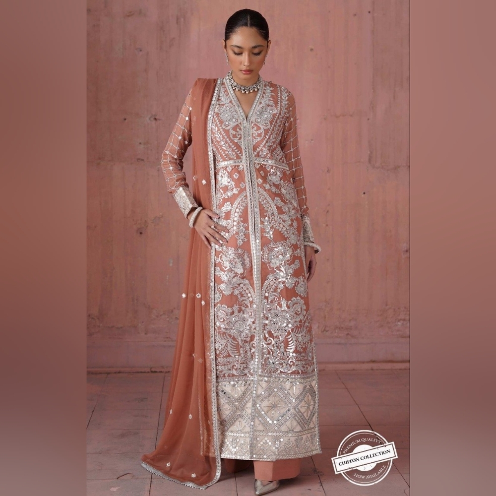 Mushq embroidered chiffon pakistani suit